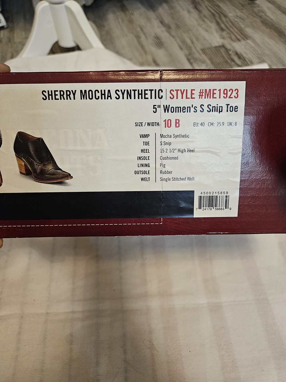 SIZE 10- Nocona Sherry Mocha Synthetic Snip Toe Heeled Bootie